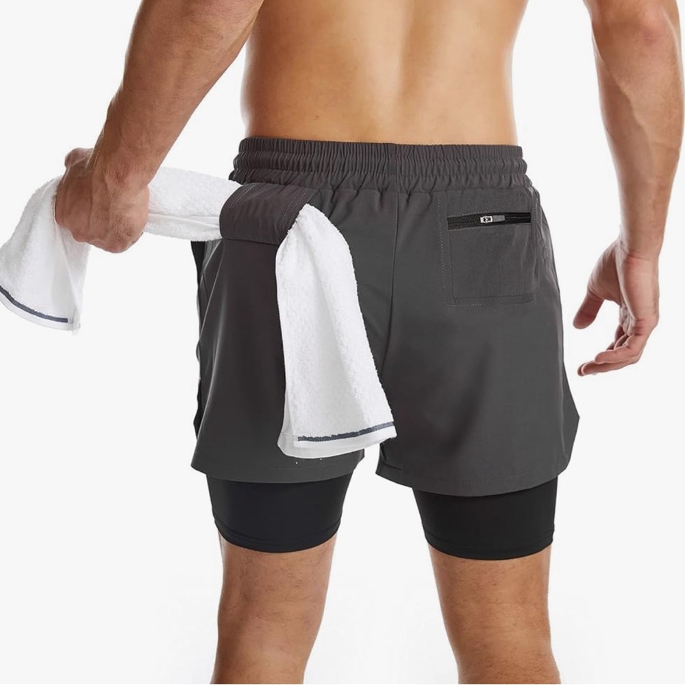 Surenow Men’s 2 in 1 Running Shorts Quick Dry with Liner XXL Dark Gray Workout - Picture 3 of 16